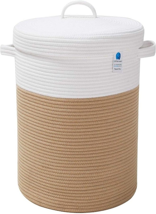 GLEAM Extra Large Storage Basket with Lid, Cotton Rope Storage Baskets, Laundry Hamper, Cloth Bin, for Clothes Towels Blankets Pillows Storage in Living Room, (Beige White, 15'' X 20'' INCH) - Image 1